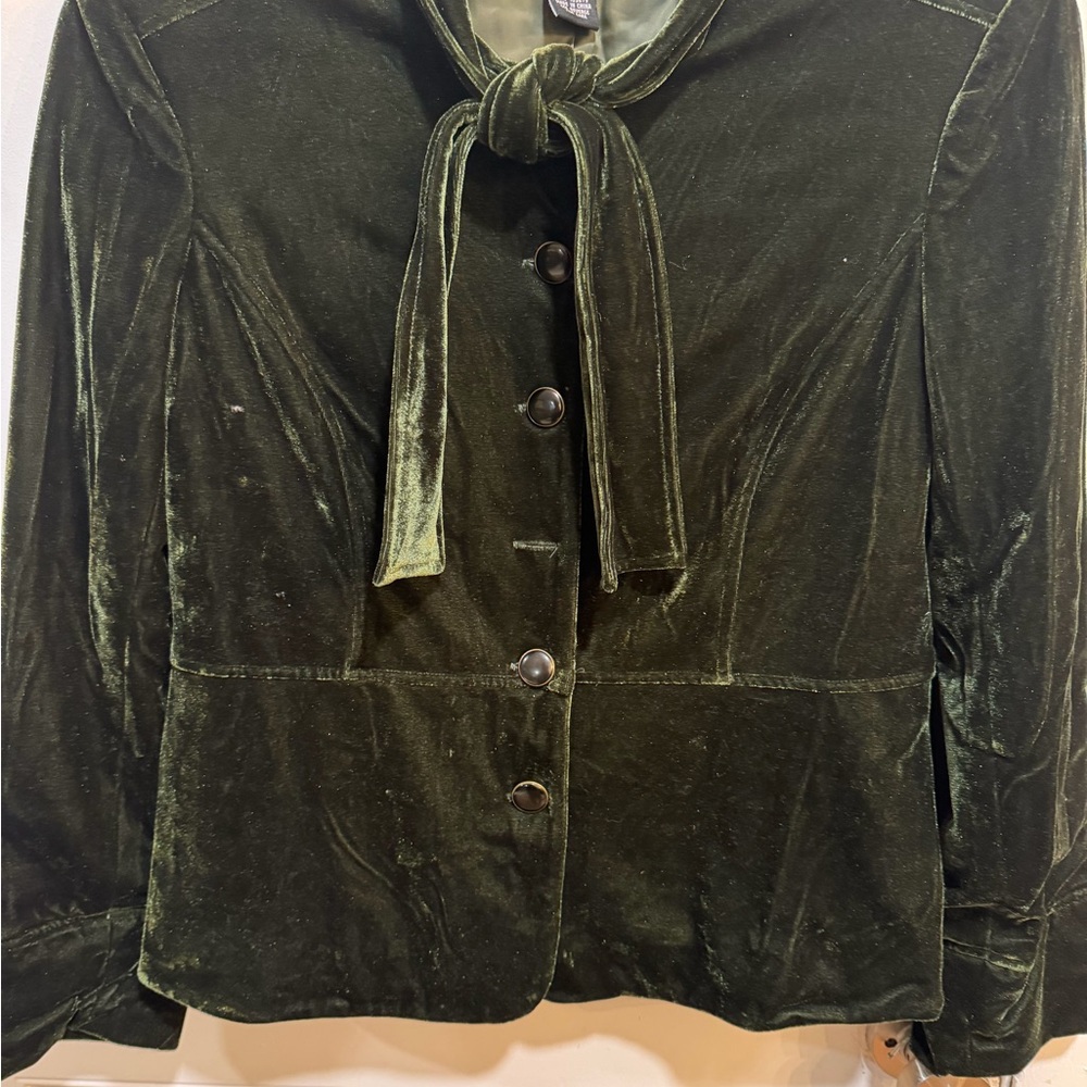 Bob Mackie Olive Velvet Tie-Neck Blazer